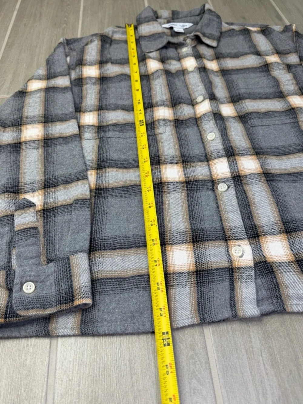 Old Navy Gray Plaid Boyfriend Shirt with Cream and Tan Stripes - Picture 8 of 8